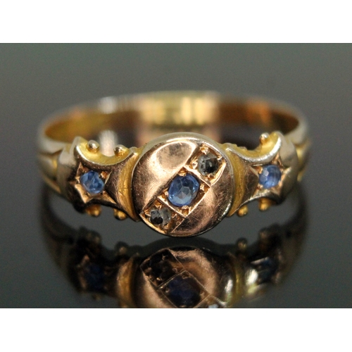 198 - An antique hallmarked 15ct gold diamond and sapphire ring, sponsor's mark 'B&H', Birmingham, dated l... 