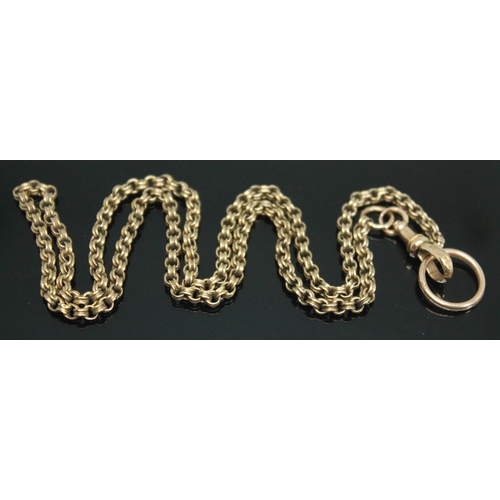 222 - An antique watch chain, length 47cm, fastener and chain marked '15', weight 10.51g.