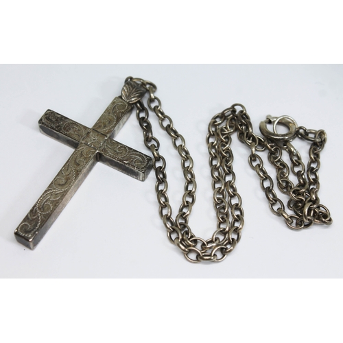 224 - A hallmarked silver crucifix pendant on 50cm chain marked 'Sterling', weight 55.07g.