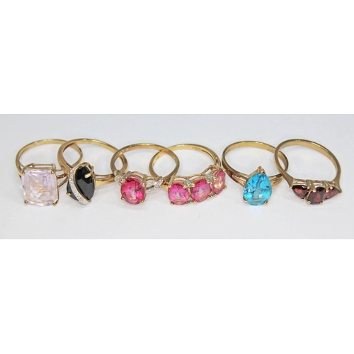 235 - Six assorted rings, two hallmarked 9ct gold, four marked '9K', gross weight 13.78g, size P.