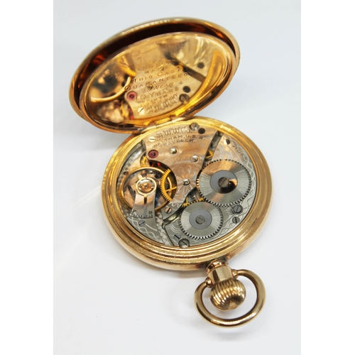 97 - A gold plated open face Waltham traveler pocket watch, circa 1929, white enamel dial with Roman nume... 