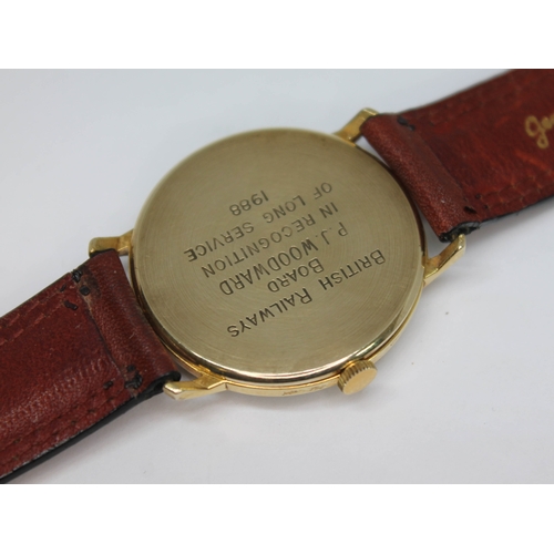 98 - A Mappin & Webb British Railways 9ct gold wristwatch, double signed champagne dial with gold tone ho... 