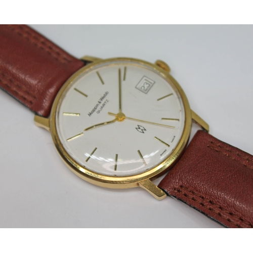 98 - A Mappin & Webb British Railways 9ct gold wristwatch, double signed champagne dial with gold tone ho... 