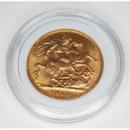 258 - Edward VII 1910 sovereign, 10% buyer's premium (inclusive of VAT), normal online bidding fees apply.