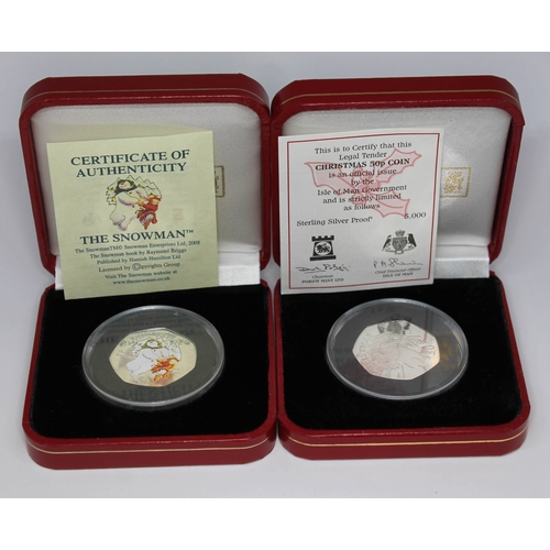 271 - Elizabeth II Pobjoy Mint The Snowman silver proof 50p and another cupro-nickel, both boxed with cert... 