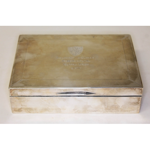 290 - A George V silver cigarette box inscribed 'Marke Wood Prize, E. H. Taylor, Easter Term 1930', Sampso... 