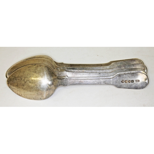 299 - A set of six Georgian hallmarked silver spoons, length 18cm, weight 10oz.