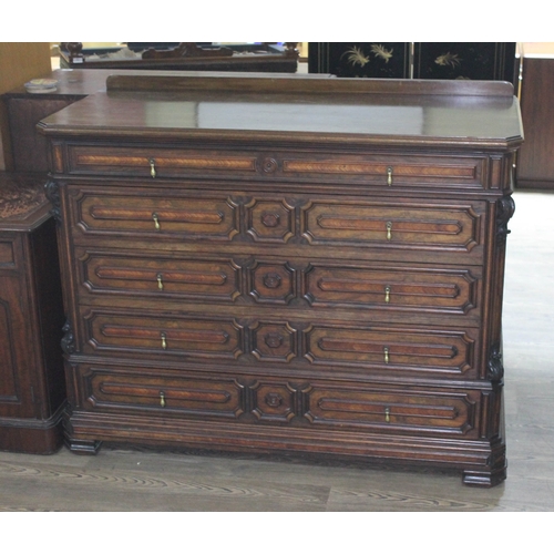 73 - A continental rosewood and mahogany chest of drawers moulded drawer fronts with parquetry inlay, wid... 