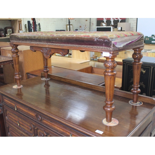 72 - A Victorian mahogany duet piano stool, length 103cm, depth 40cm & height 48cm.