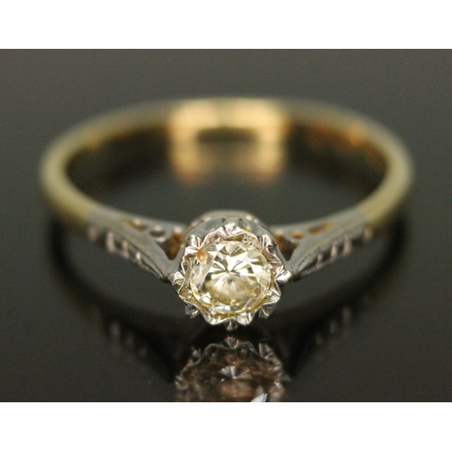 313 - A single stone diamond ring, the bezel set round brilliant cut stone weighing approx. 0.20 carats, b... 