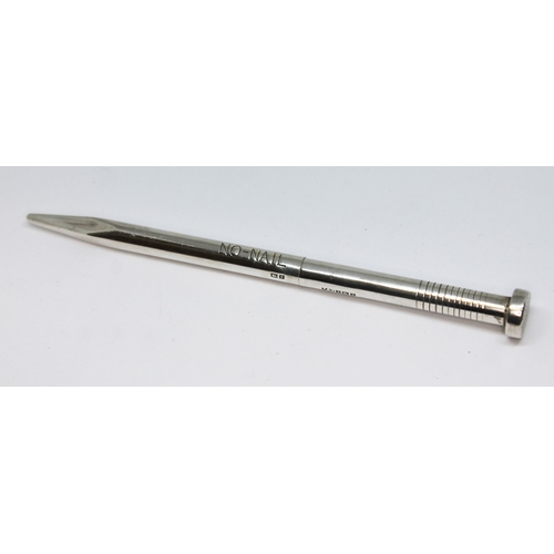 8 - A novelty hallmarked silver propelling pencil modelled as a nail, length 11cm.