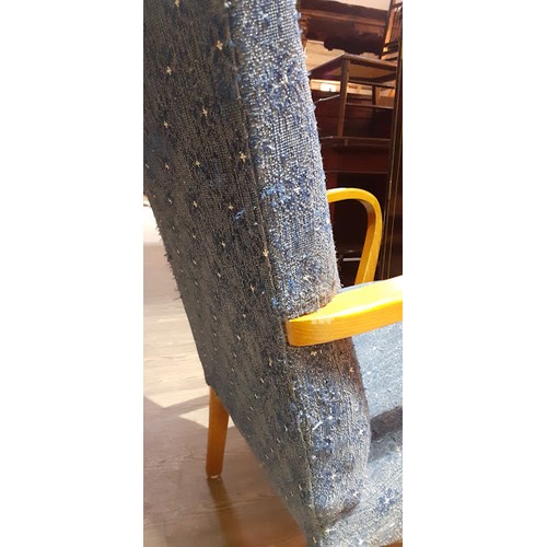 86I - A pair of Swedish blue upholstered lounge chairs. 
Condition- some general surface wear to the wood ... 