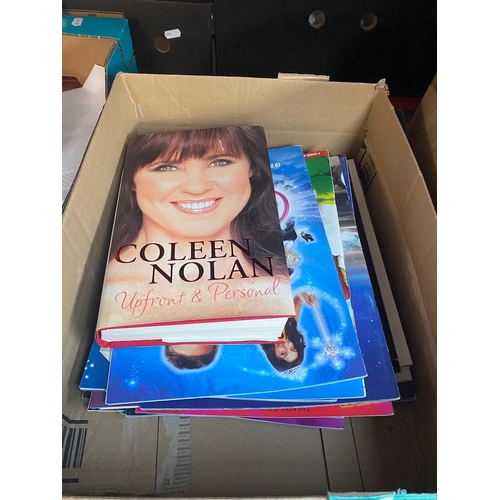 121 - A box of 20 vintage theatre programmes, mostly signed and a signed Coleen Nolan autobiography