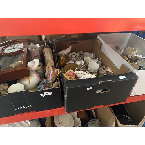 193 - 3 boxes of ceramics, ornaments, etc