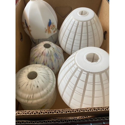 145 - A collection of glass light shades to include hand painted, etc.