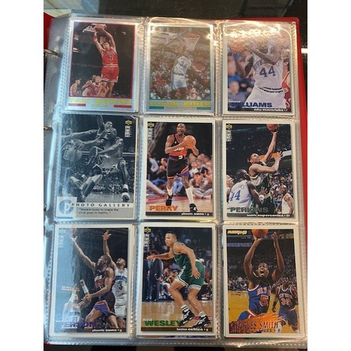 137 - A box of various albums of collectors cards related to sport to include football, basketball, cricke... 