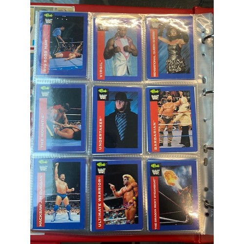 137 - A box of various albums of collectors cards related to sport to include football, basketball, cricke... 