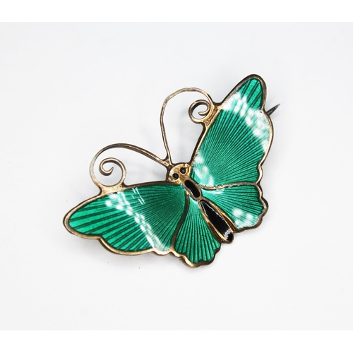 113 - A Norwegian Sterling silver and guilloch enamel brooch butterfly brooch by David Andersen, length 32... 