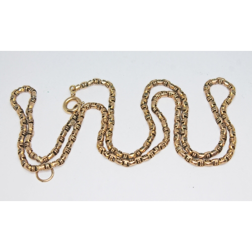 185 - An early 20th century chain, marked '9c', length 52cm, wt. 10.36g.