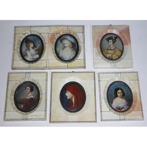 212 - A group of six ivory framed miniature portraits.