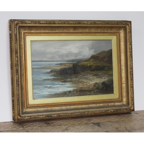 69 - William Beattie Brown (1831-1909), coastal scene with figure, oil on canvas, 44cm x 29cm, signed low... 