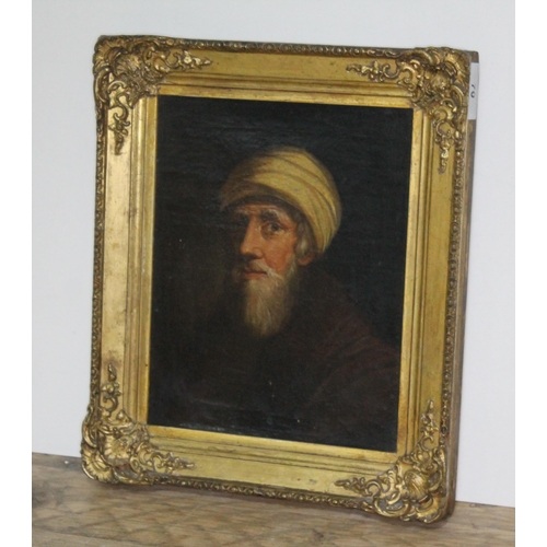 70 - 18/19th Century School, portrait depicting a bearded man wearing a turban, oil on canvas, 19cm x 24c... 