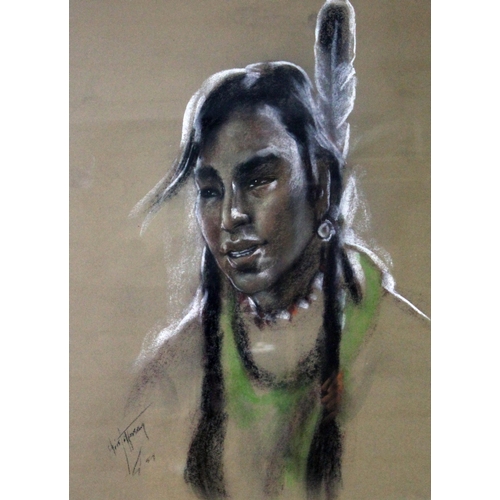 73 - Chris Toffersey (mid 20th century), pastel portrait of a native American woman, signed to lower left... 