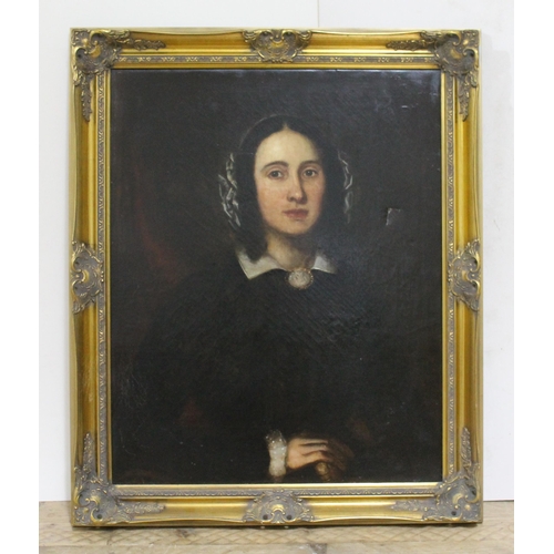 74 - 19th Century School, portrait of a lady, oil on canvas, unsigned, 60cm x 75cm.