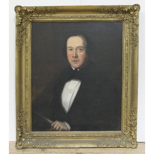 75 - 19th Century School, portrait of a gentleman, oil on canvas, unsigned, 62cm x 75cm, gilt swept frame... 