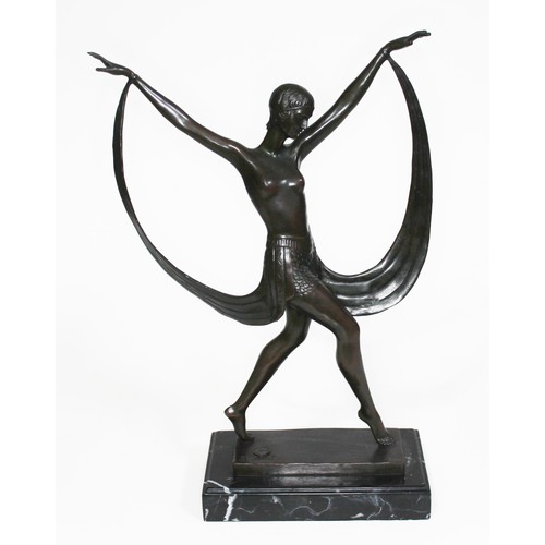 221 - After Pierre Le Faguays, Art Deco style bronze figure of a dancer, signed 'Fayral' with J.B. Deposee... 