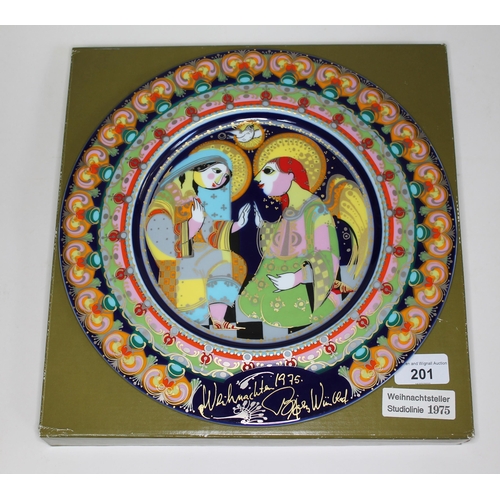 201 - A Bjorn Wiinblad limited edition hand decorated Christmas 1975 wall hanging plate, by Rosenthal, Ger... 