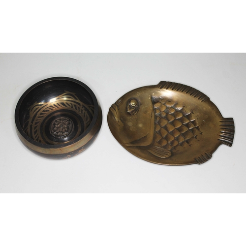 127 - A Japanese bronze fish and an Islamic bowl.