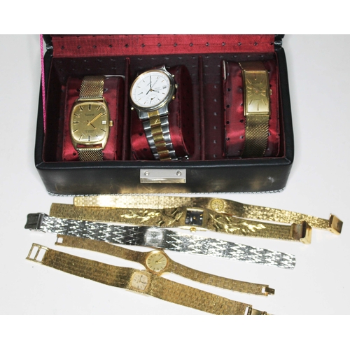 345 - A watch box containing three gent's watches comprising a Seiko and two Accurist, together with five ... 