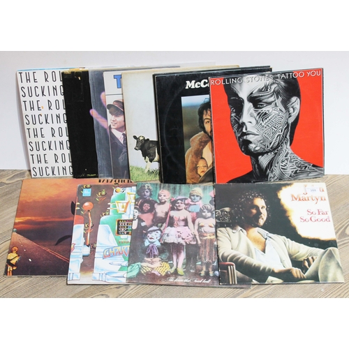 388 - Assorted LPs including Rolling Stones, George Harrison, Beatles, John Martyn, The House that Jack Bu... 