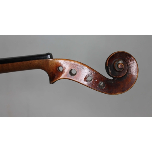 45 - A late 19th century violin, one piece back length 357mm, interior label 'Compagnon'.