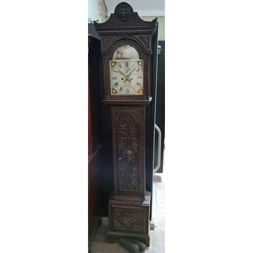 362 - A carved oak longcase clock, dial signed Hancock - Castle Cary, 8 day. with clock key , case key, pe... 