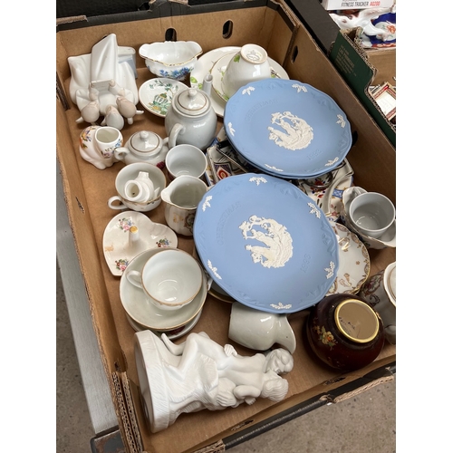 700 - A box of various ceramics to include Wedgwood Jasperware and Nao etc.