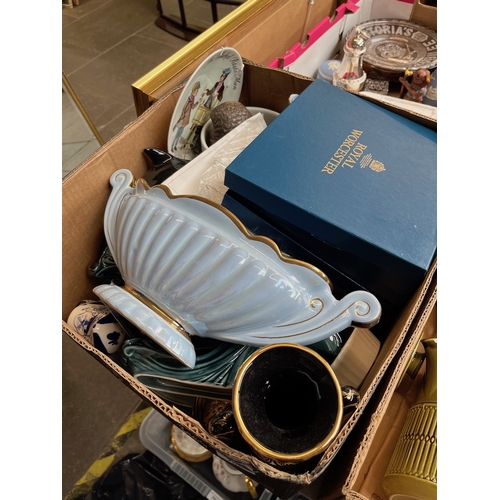 705 - A box of mixed ceramics including 2 Poole dolphins, various collectors plates including 4 Royal Worc... 