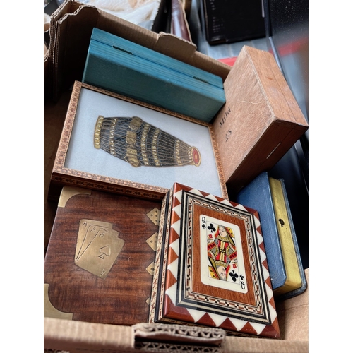 187 - A selection of boxes and a District Bank Ltd tin safe.