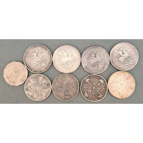 64 - A group of coins to include Victoria (1837-1901), four double florins, various dates, 1887 to 1890. ... 