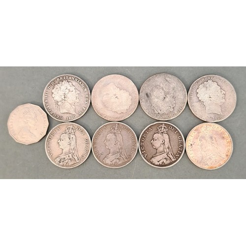 64 - A group of coins to include Victoria (1837-1901), four double florins, various dates, 1887 to 1890. ... 