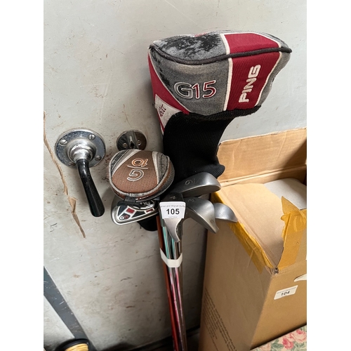 105 - 5 Ping G15 irons, a Ping G10 hybrid and G15 driver