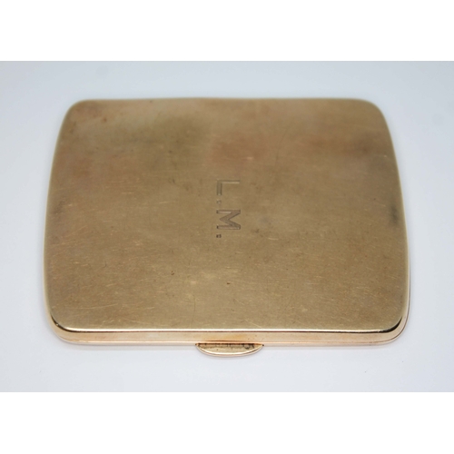 207 - A George V 9ct gold cigarette case, of slightly rounded rectangular shape, monogrammed 'L.M.', spons... 