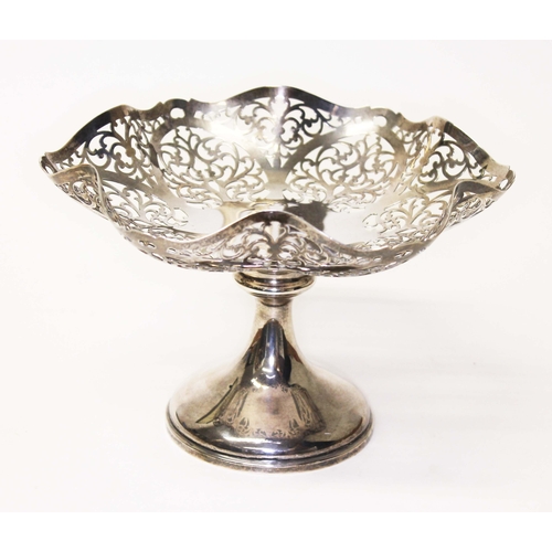 231 - A pierced silver pedestal dish, William Adams, Birmingham 1913, height 15cm, wt. 11.7ozt.