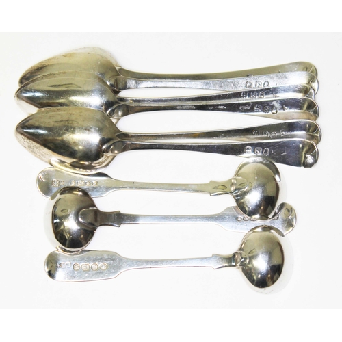 238 - Assorted silver spoons comprising a set of six Georgian hallmarked silver teaspoons, a pair of Victo... 