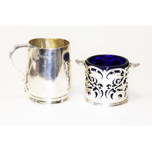 247 - A hallmarked silver tankard and a silver mustard, heights 5cm & 7.5cm silver weight 6.2ozt.