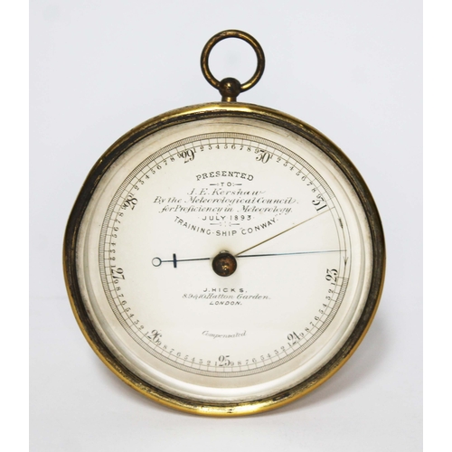 266 - A ship's presentation gilt brass barometer, the dial inscribed 'Presented to J.E. Kershaw by the Met... 