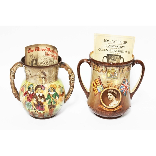 280 - Two Royal Doulton loving cups with original certificates, The Three Musketeers by Charles Noke (dama... 