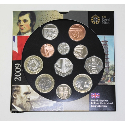 65 - Royal Mint 2009 brilliant uncirculated coin collection including Kew Gardens 50p.