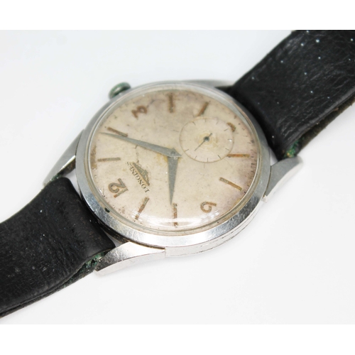 83 - A 1956 Longines stainless steel wristwatch, ref. 6666-4, cal. 12.68Z, silvered dial with outer minut... 